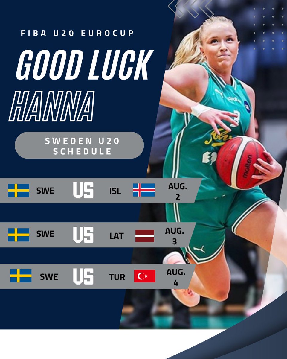 GOOD LUCK HANNA!!

Double tap to wish our Hanna Jolinder good luck as she competes with Sweden in the U20 EuroCup! First game is 10 AM PT tomorrow!🔥

🔗 to watch: fiba.basketball/en/events/fiba…

#BattleBorn