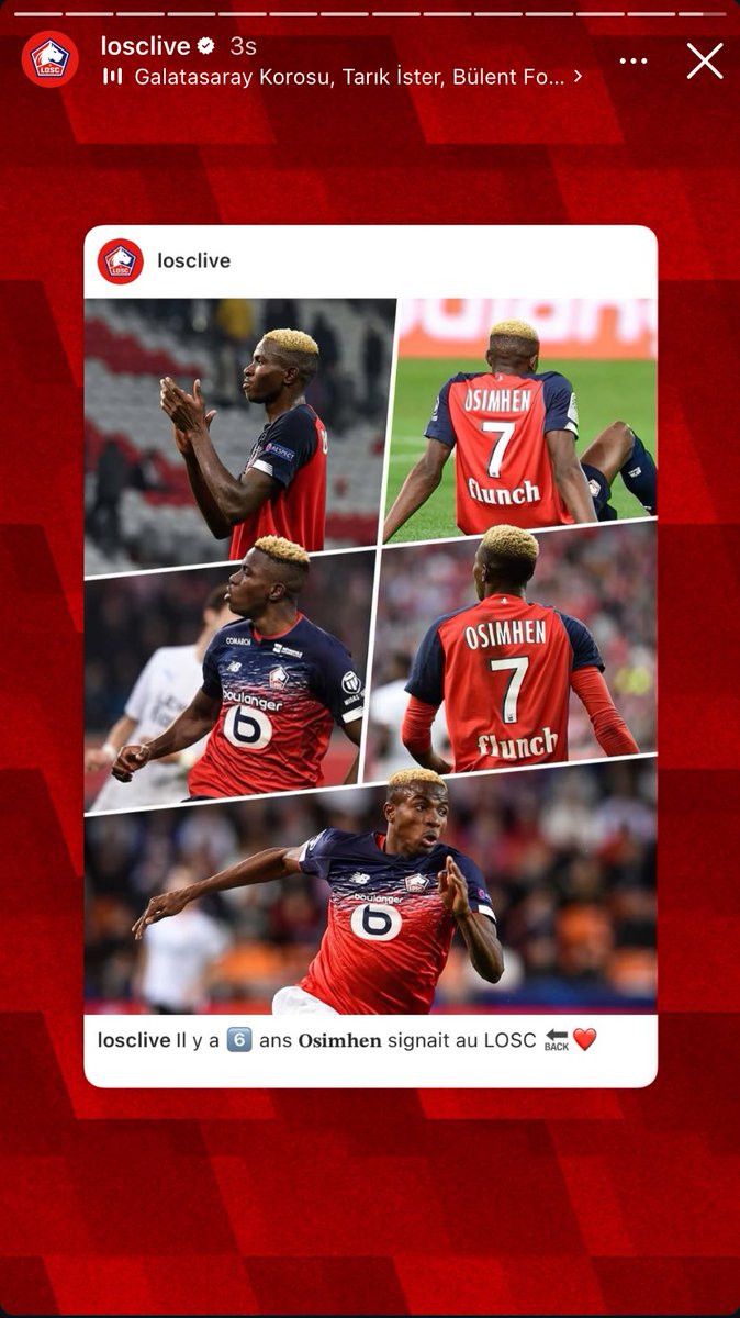 Osimhen’in eski takımı Lille Galatasaray’a  dönüşünü tebrik ederken “Şereftir Seni Sevmek” marşıyla paylaşmış. Bu büyüklük şako muuuu aq.