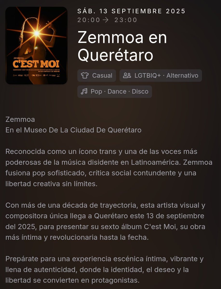 ¡Qué agradable noticia!, por fin <a href="/Zemmoa/">Zemmoa</a> en Querétaro. 
Ahí estaremos para verte nuevamente en este año. #Zemmoa #Queretaro #CestMoi