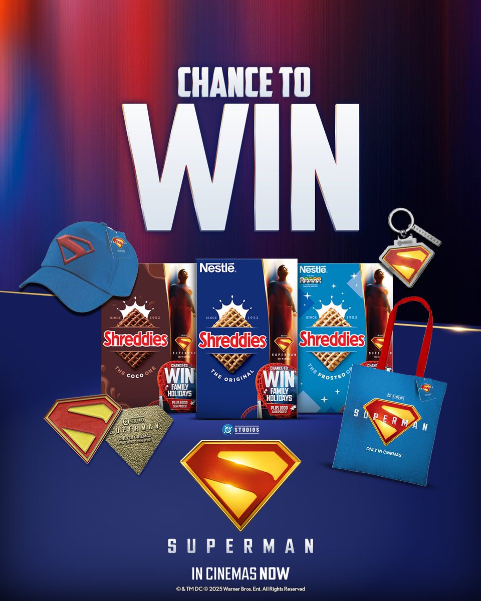 💙 CHANCE TO #WIN! 💙

For your chance to WIN legendary boxes of Shreddies with official SUPERMAN merchandise
simply:

🥣 Retweet this promotional post
🥣 Follow @shreddies_uk on X

SEE #SUPERMAN IN CINEMAS NOW
*Ts+Cs apply. UK, CI, IoM, ROI, 18+. Ends at 23:59 on 11.08.25.