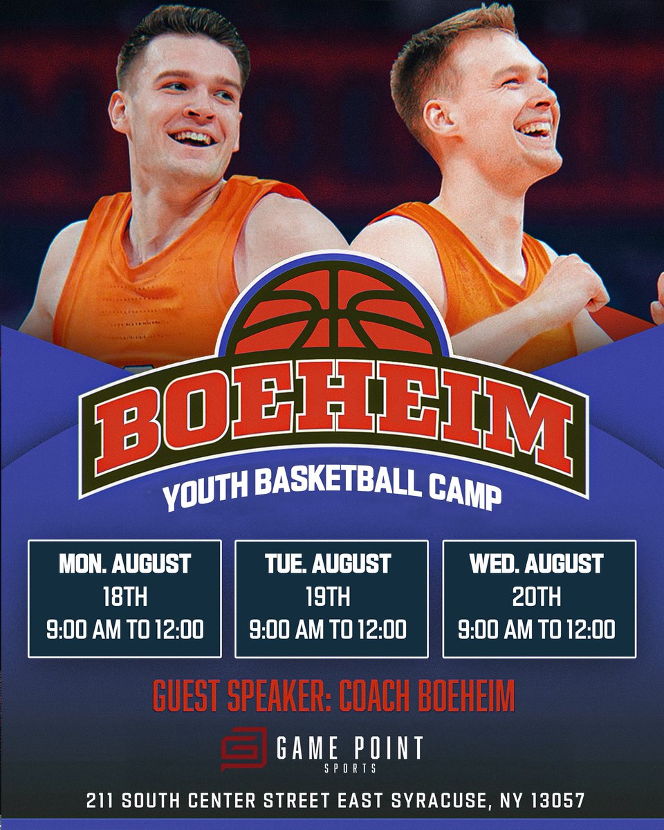 Excited to announce that we’re back for year 3 of camp coming August 18-20! Looking forward to working with the area’s youth on their games and having fun in the process! Link below for all info and registration. 

eventbrite.com/e/boeheim-brot…