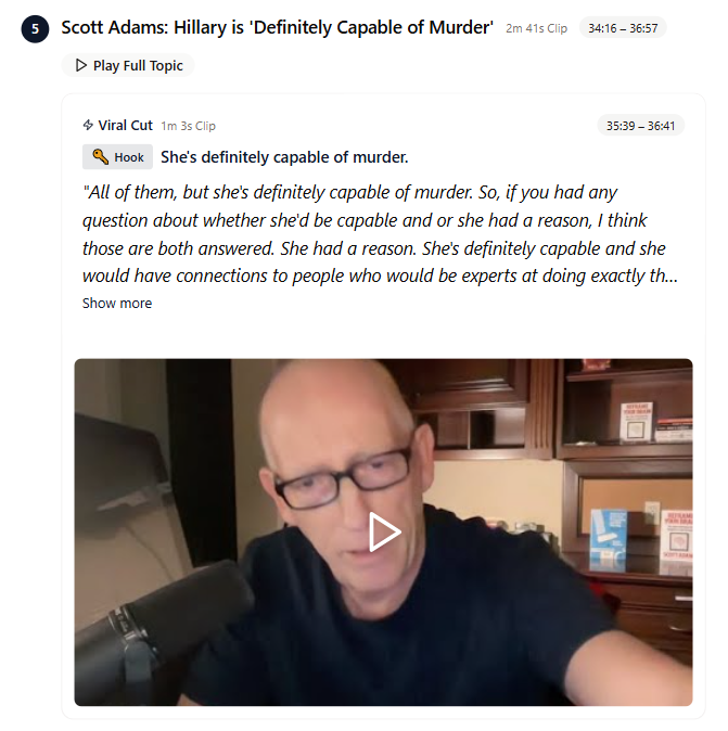 New <a href="/findaclip/">FindaClip</a> Feature Addition:

Hooks!

Try it yourself! --> Findaclip .com

Every viral clip that FindaClips finds for you, now includes a hook.

But what is a hook?

A great hook is a scroll-stopper. It helps you grab the viewer's attention using curiosity or emotion. You