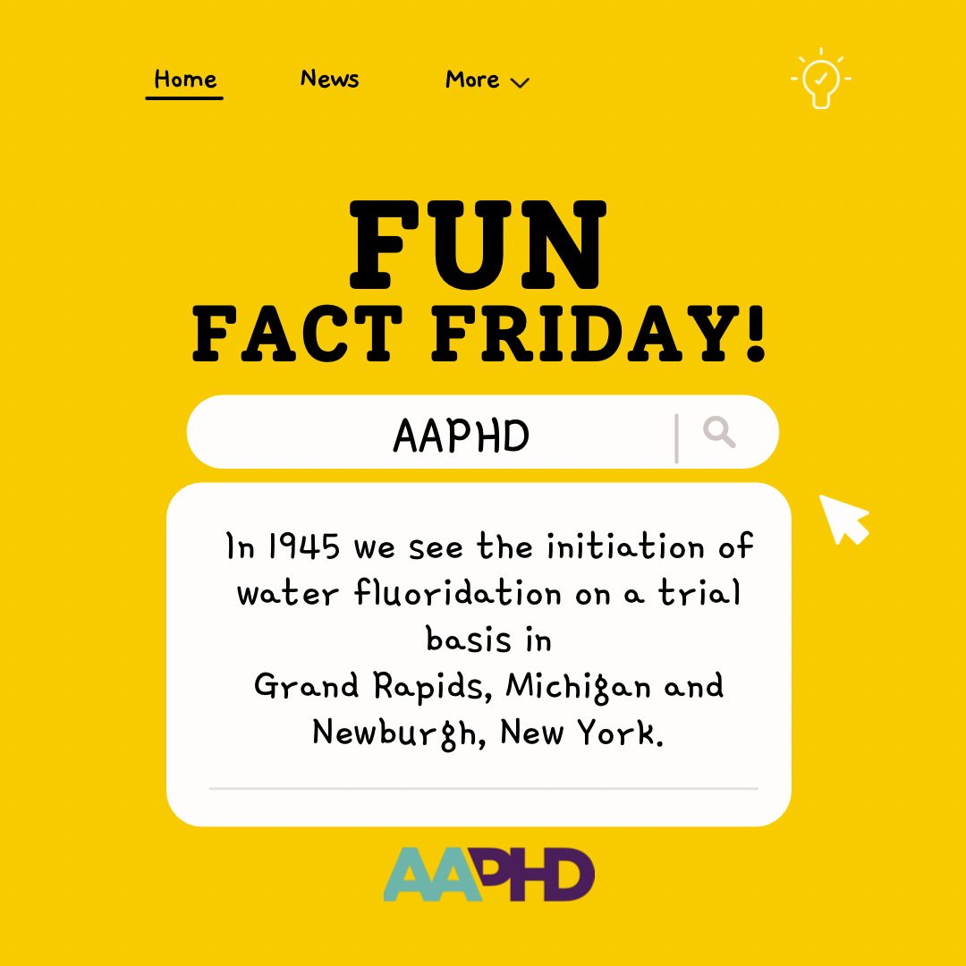 Fun Fact Friday! 📷 Did you know? In 1945 we see the initiation of water fluoridation on a trial basis in

Grand Rapids, Michigan and Newburgh, New York.

#AAPHD #PublicHealthDentistry #DentalHistory #FunFactFriday #JournalOfPublicHealthDentistry
#aaphdfoundation #dentists