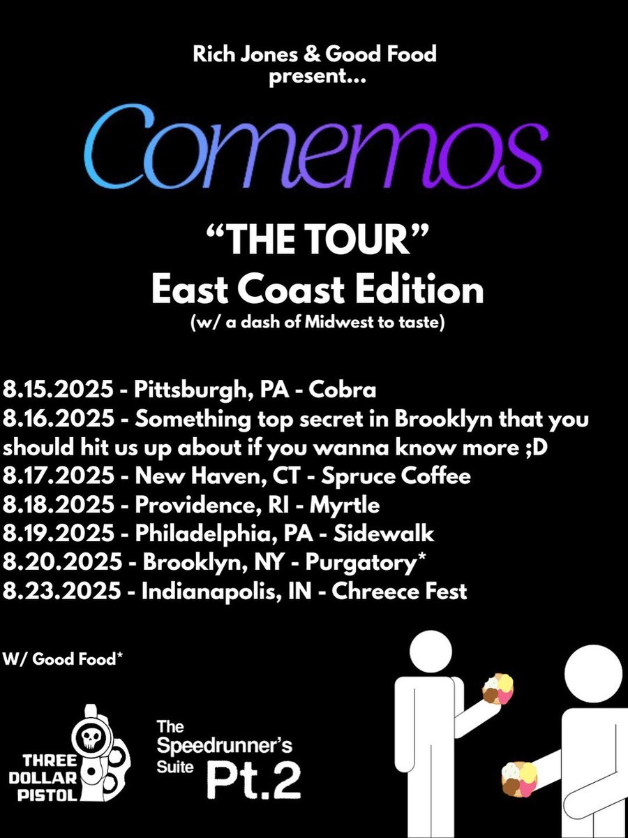 richjonesmusic.bsky.social (@jonessoruthless) on Twitter photo East Coast - coming for you in 2 weeks to share Comemos - be kind + let’s have some fun ❤️ Also, it’s @bandcamp Friday - go cop the album expeditiously please 👊 Also also - for those who can attend our Brooklyn show - there will be free bagels/shmears 🥯
5oclockshadowboxers.bandcamp.com/album/comemos East Coast - coming for you in 2 weeks to share Comemos - be kind + let’s have some fun ❤️ Also, it’s @bandcamp Friday - go cop the album expeditiously please 👊 Also also - for those who can attend our Brooklyn show - there will be free bagels/shmears 🥯
5oclockshadowboxers.bandcamp.com/album/comemos