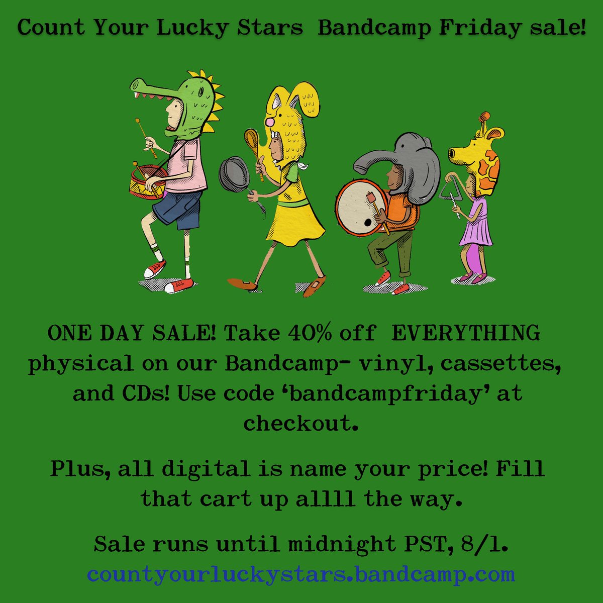 Mt. Oriander (@mtoriander) on Twitter photo Bandcamp Friday at <a href="/cylsrecords/">Count Your Lucky Stars Records</a>! 40% off all physical/digital is name your price. We have a lot of stuff! Enter 'bandcampfriday' at checkout: countyourluckystars.bandcamp.com
There's also <a href="/eeiwale/">Empire! Empire! (I Was a Lonely Estate)</a> <a href="/PartingBand/">Parting</a> and <a href="/annaflyawayband/">Anna Flyaway</a> if you really love me! Bandcamp Friday at <a href="/cylsrecords/">Count Your Lucky Stars Records</a>! 40% off all physical/digital is name your price. We have a lot of stuff! Enter 'bandcampfriday' at checkout: countyourluckystars.bandcamp.com
There's also <a href="/eeiwale/">Empire! Empire! (I Was a Lonely Estate)</a> <a href="/PartingBand/">Parting</a> and <a href="/annaflyawayband/">Anna Flyaway</a> if you really love me!