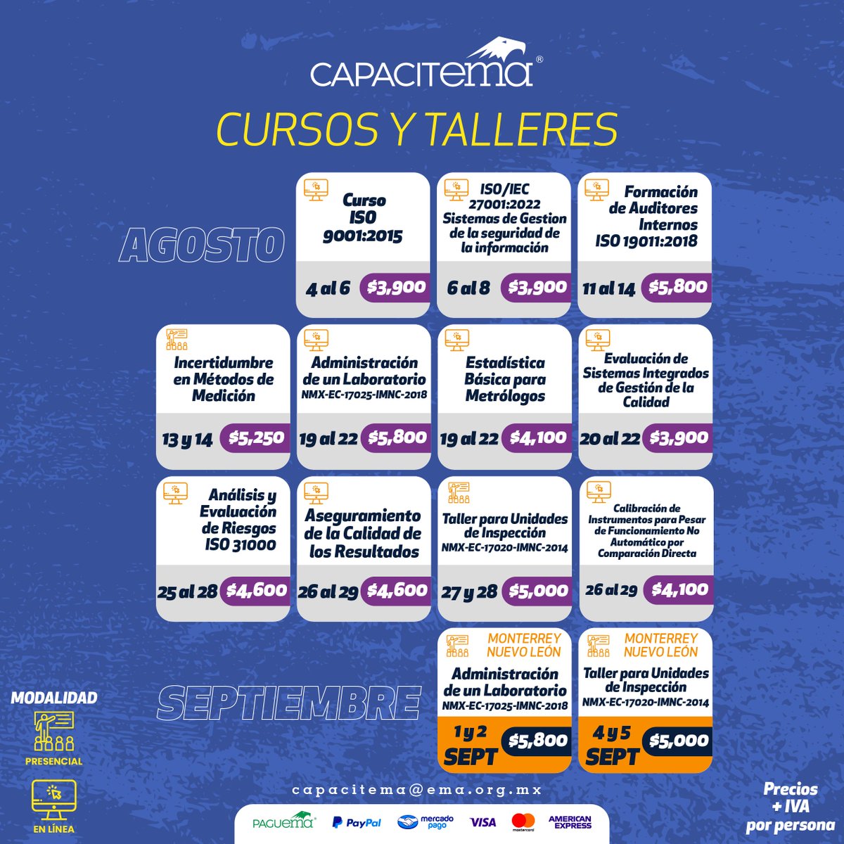 ema_ac's tweet photo. ¡Ya puedes inscribirte a nuestros cursos de agosto y septiembre!
En CAPACITEMA tenemos opciones para todos los perfiles
Regístrate aquí: https://t.co/e3OITy9K5a
Consulta fechas, precios y temarios
Incluyen constancia y material digital
#CAPACITema https://t.co/jqEmpmSQFW