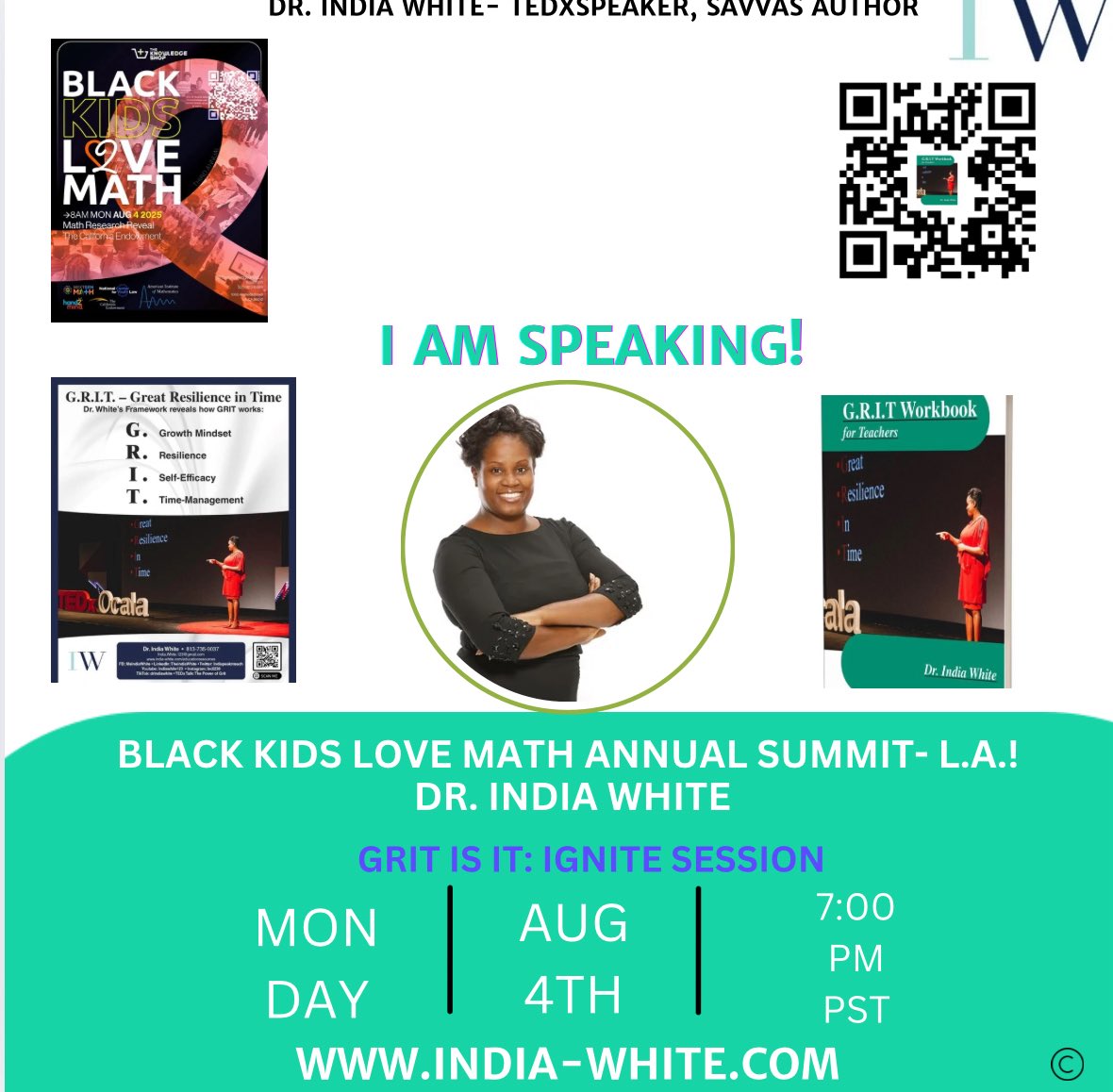 Indispeaknteach's tweet photo. π Iβm super excited to announce that Iβll be a speaker at the 2nd Annual Black Kids Love Math Summit in Los Angeles! Canβt wait to share my thoughts on the power of grit in the math classroom. Letβs get gritty! π₯ #drindiawhite #grit #lausd #nctm #ncsm #bwxme #nabse #aasa #math https://t.co/IcUPg2CU1x