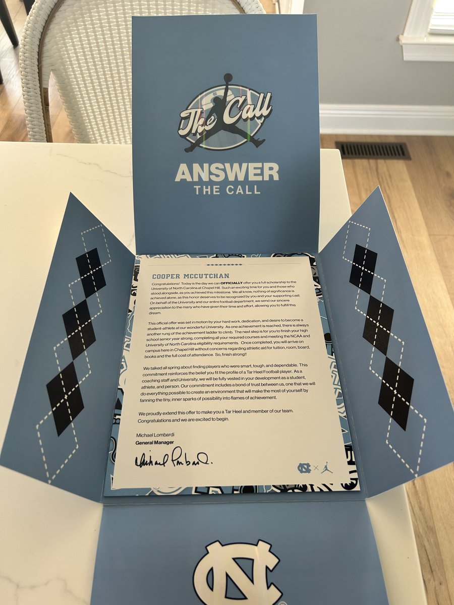 Cooper McCutchan (@coopermccutchan) on Twitter photo Official Offer! 🐏
#AnswerTheCall 📞
<a href="/UNCFootball/">Carolina Football</a> <a href="/Belichick_B/">Bill Belichick</a>
<a href="/CoachFKitchens/">Freddie Kitchens</a> <a href="/mlombardiuncgm/">Michael Lombardi</a> <a href="/CoachPick53/">Caleb Pickrell</a> Official Offer! 🐏
#AnswerTheCall 📞
<a href="/UNCFootball/">Carolina Football</a> <a href="/Belichick_B/">Bill Belichick</a>
<a href="/CoachFKitchens/">Freddie Kitchens</a> <a href="/mlombardiuncgm/">Michael Lombardi</a> <a href="/CoachPick53/">Caleb Pickrell</a>