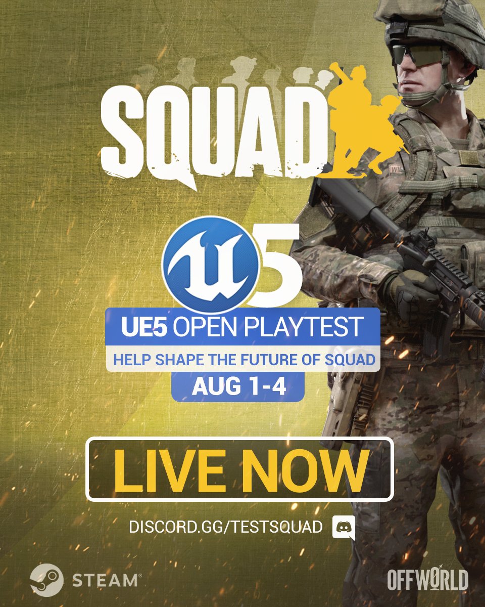 We're LIVE! 

We’re testing a new build packed with content from beyond v9.0, includes major Gunplay changes. 

Runs through Aug 4. (11am PT)
📓 Changelog: bit.ly/4l4xfyI

#playtest #unrealengine #joinsquad