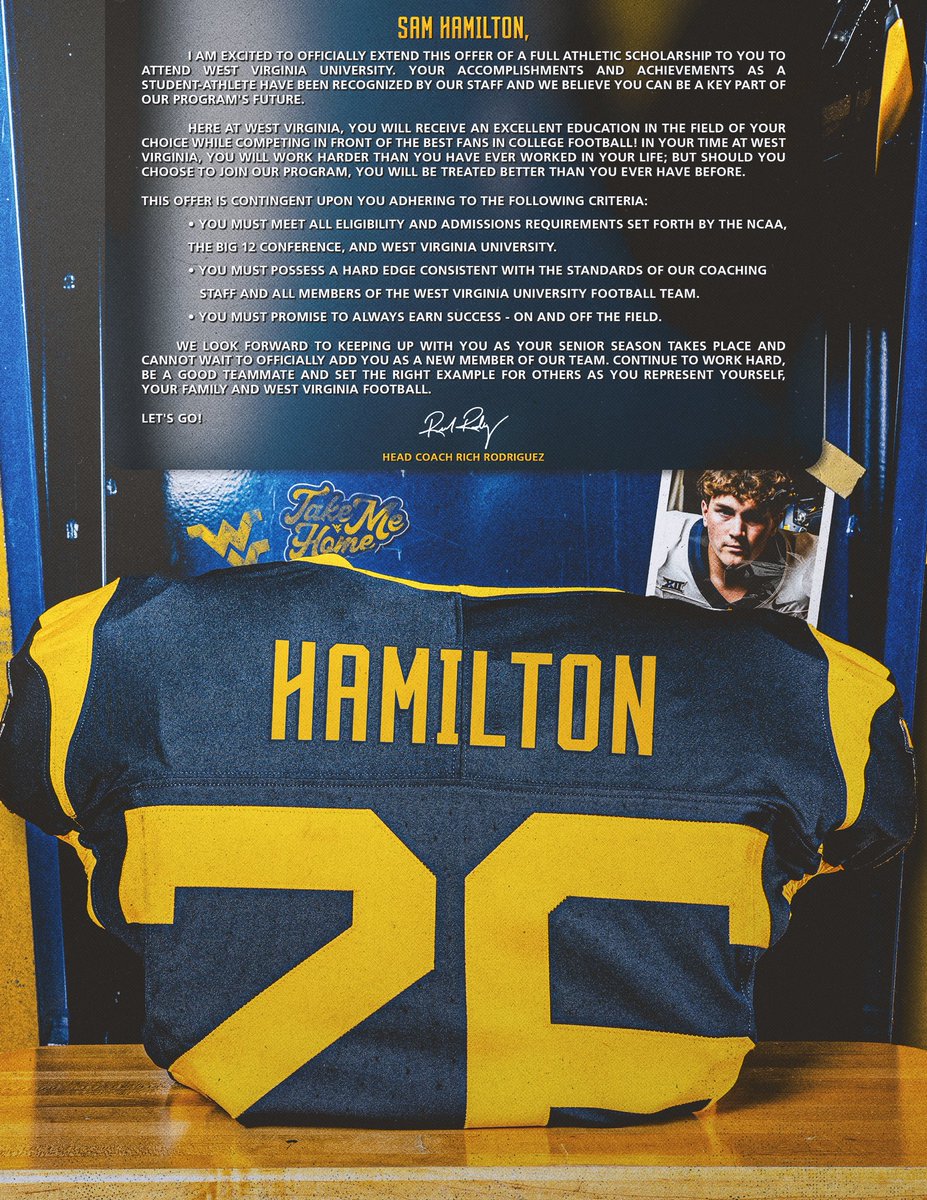 Sam Hamilton (@samhamilton26) on Twitter photo Beyond blessed to have the opportunity to live out my dreams! Go Mountaineers!
<a href="/NYSEandeasy/">Michael Nysewander</a> <a href="/WVUfootball/">West Virginia Football</a> <a href="/WVUSports/">WVU Sports</a> <a href="/CoachHAssad/">Hunter Assad</a> <a href="/CoachGray70/">Chris Gray</a> <a href="/MoellerFootball/">Archbishop Moeller Football</a> <a href="/Coach_B10/">Bert Bathiany V</a> <a href="/ChuckLillie/">Chuck Lillie</a> <a href="/RealCoachRod/">Rich Rodriguez</a> Beyond blessed to have the opportunity to live out my dreams! Go Mountaineers!
<a href="/NYSEandeasy/">Michael Nysewander</a> <a href="/WVUfootball/">West Virginia Football</a> <a href="/WVUSports/">WVU Sports</a> <a href="/CoachHAssad/">Hunter Assad</a> <a href="/CoachGray70/">Chris Gray</a> <a href="/MoellerFootball/">Archbishop Moeller Football</a> <a href="/Coach_B10/">Bert Bathiany V</a> <a href="/ChuckLillie/">Chuck Lillie</a> <a href="/RealCoachRod/">Rich Rodriguez</a>