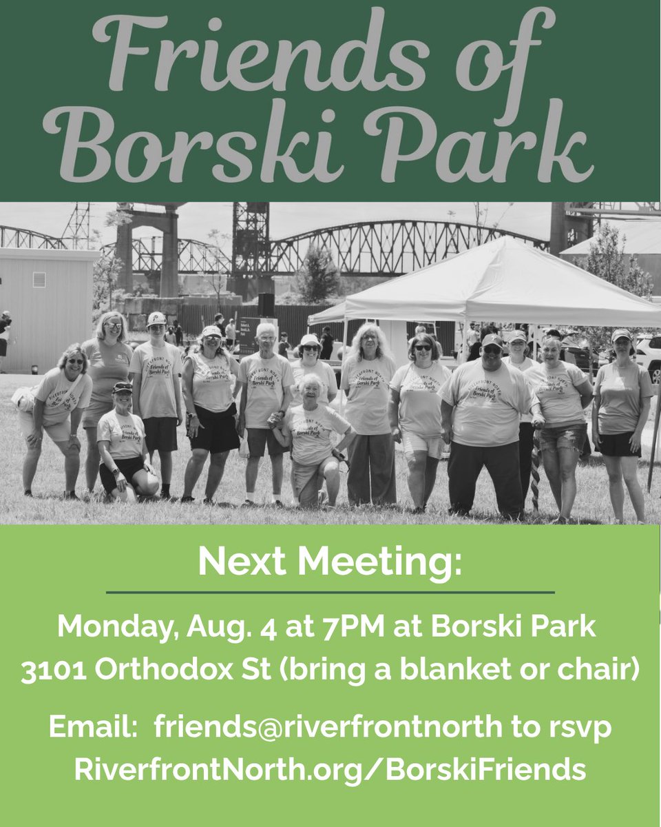 Riverfront North (@riverfrontnorth) on Twitter photo Want to get involved in Bridesburg's new Borski Park? There's a Friends Group meeting this Monday! Come learn about upcoming events & how you can help keep this a safe, welcoming community space.
Questions? Reach out to friends@riverfrontnorth.org. Want to get involved in Bridesburg's new Borski Park? There's a Friends Group meeting this Monday! Come learn about upcoming events & how you can help keep this a safe, welcoming community space.
Questions? Reach out to friends@riverfrontnorth.org.