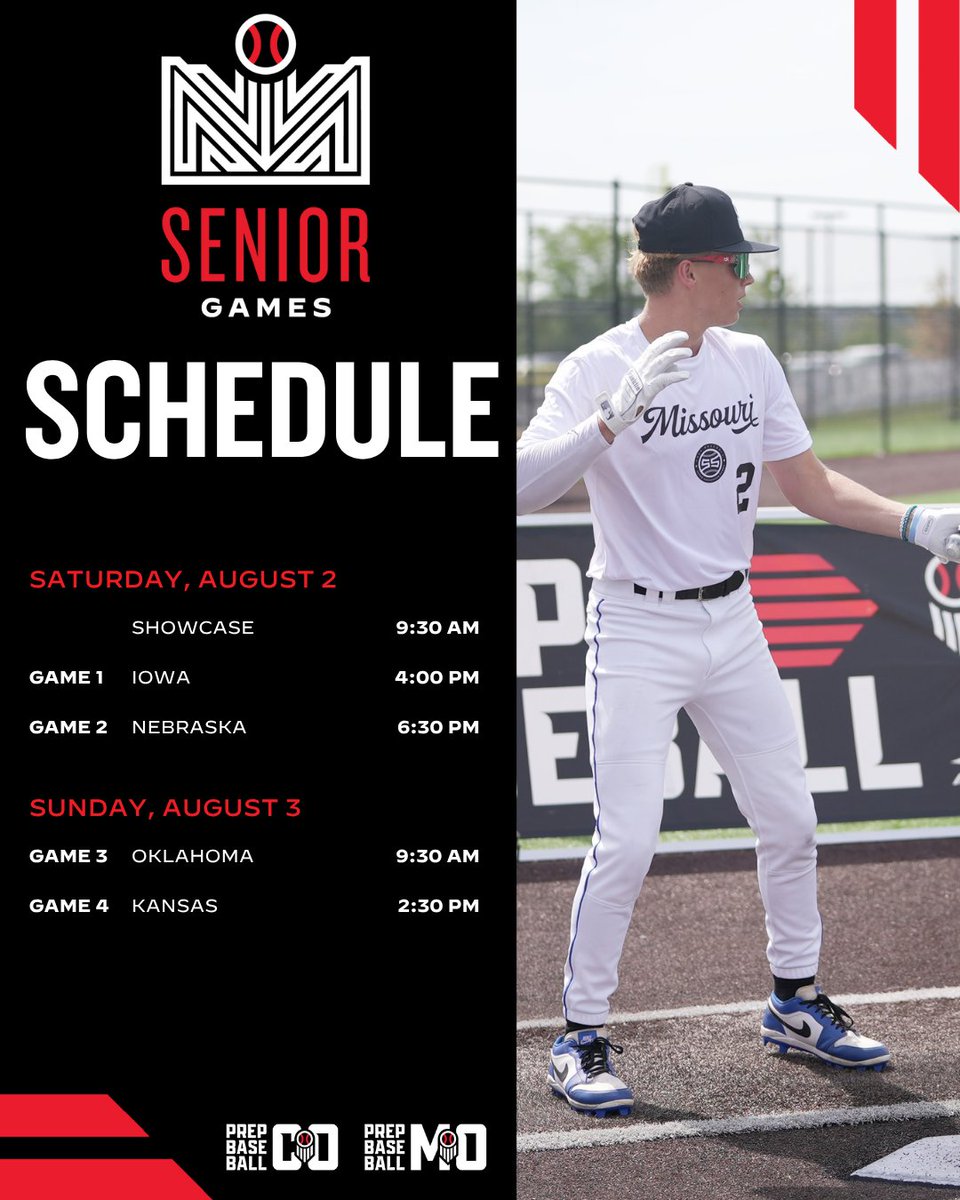 Prep Baseball Missouri (@prepbaseballmo) on Twitter photo 𝐎𝐍𝐄 𝐌𝐎𝐑𝐄 𝐃𝐀𝐘 ⌛
An action packed weekend ahead for Team Missouri and Team CO/MO at the 2025 Prep Baseball Central Super Sophomore & Senior Games ⬇️
#CSSG25 // #CSSRG25 // <a href="/PrepBaseball_CO/">Prep Baseball Colorado</a> 𝐎𝐍𝐄 𝐌𝐎𝐑𝐄 𝐃𝐀𝐘 ⌛
An action packed weekend ahead for Team Missouri and Team CO/MO at the 2025 Prep Baseball Central Super Sophomore & Senior Games ⬇️
#CSSG25 // #CSSRG25 // <a href="/PrepBaseball_CO/">Prep Baseball Colorado</a>