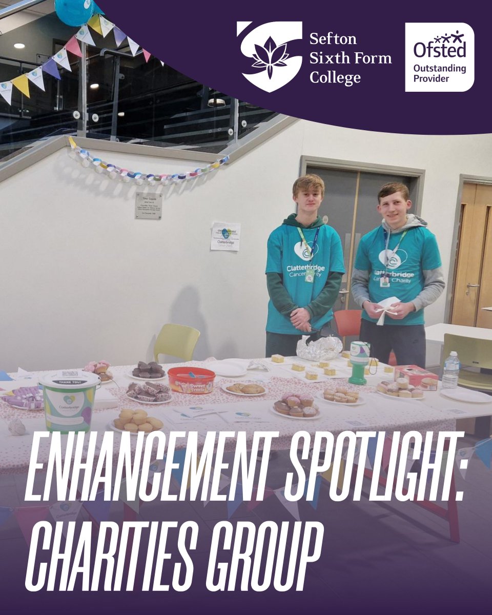 Sefton Sixth Form College (@seftonsixth) on Twitter photo Spotlight on: Charities Enhancement Group
Students explored local & global causes while running raffles, bake sales & more - raising over £450 for <a href="/LivZoesPlace/">Liverpool Zoe's Place</a> & <a href="/CCCNHS/">The Clatterbridge Cancer Centre</a> !
Find out more about our Enhancement programme here👉 seftonsixth.ac.uk/enhancement Spotlight on: Charities Enhancement Group
Students explored local & global causes while running raffles, bake sales & more - raising over £450 for <a href="/LivZoesPlace/">Liverpool Zoe's Place</a> & <a href="/CCCNHS/">The Clatterbridge Cancer Centre</a> !
Find out more about our Enhancement programme here👉 seftonsixth.ac.uk/enhancement