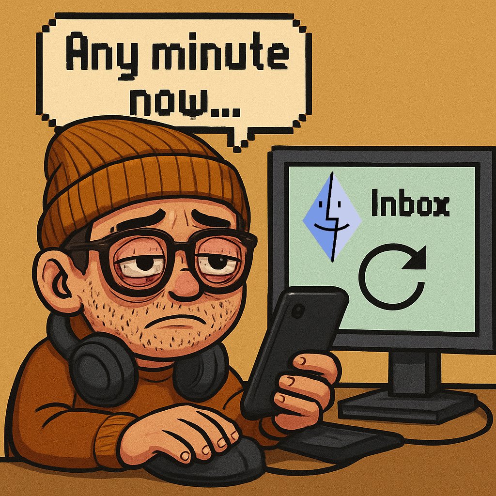 <a href="/Ethereum_OS/">Eth OS</a> 
Just sitting here refreshing my inbox like it’s a full-time job.
Any minute now...😴