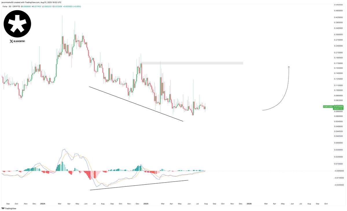 JavonTM1's tweet image. We are currently targeting the ~$0.168 areas in $FORT (Forta) after a Bullish Divergence has been confirmed between Prices and the MACD!

This divergence can result in a nearly +129% upside move...