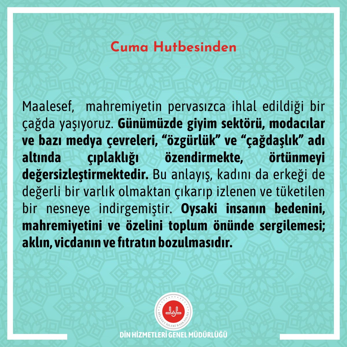 Cuma Hutbesinden.

#diyanet #dinhizmetleri #cumahutbesinden #seslihutbe #hutbe #Allah #haya #fıtrat #01ağustos2025
