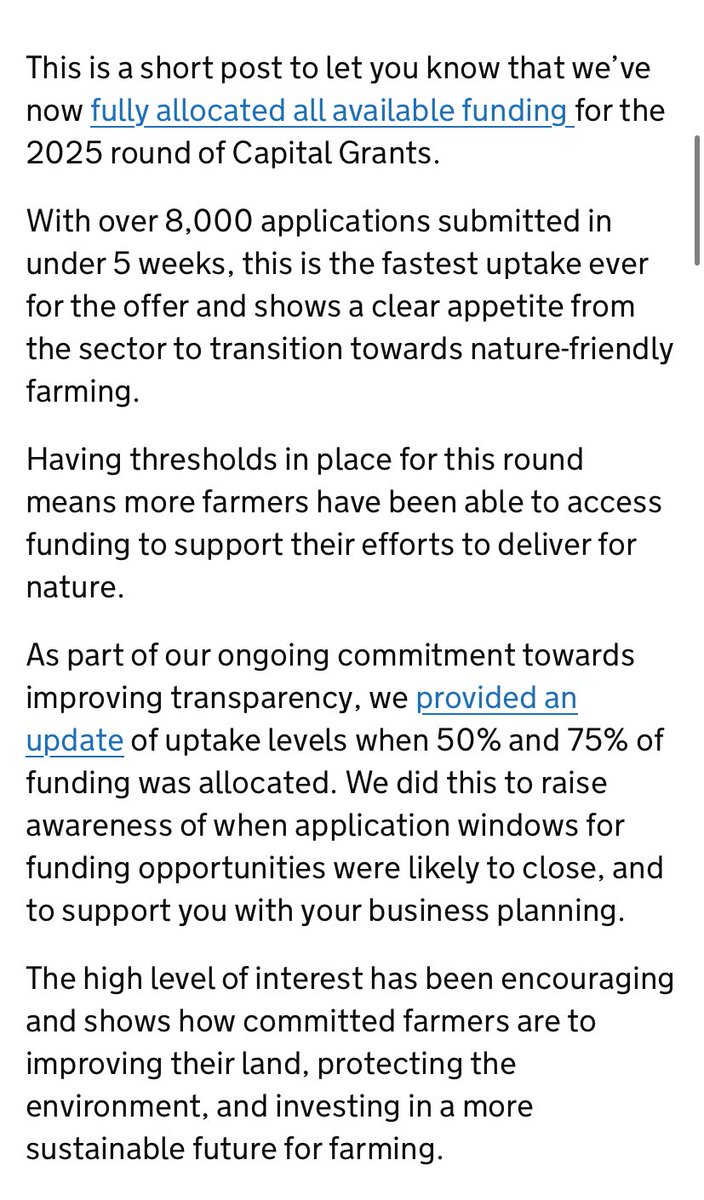 Blink &amp; you’ll miss one of the key pillars supposedly supporting the biggest transition of our countryside since the ‘40s.

The press release notes overwhelming demand - but treats the almost instantaneous depletion of budget as a success.

ELM has become a performative exercise.