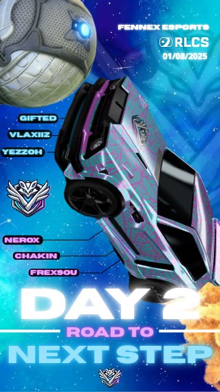 🚗 | Rocket League 

Qualification de nos rosters 2k2+ et 2k+ au day 2 de ce Last chance qualifier ! Bien joué et visons le day 3 ! :

- <a href="/vlaxiiz/">vlaxiiz</a> 
- <a href="/YezzohRL/">Yezzoh</a> 
- <a href="/GIFTEDD9/">Gifted</a> 

- <a href="/Frexsou/">Frexsou</a>
- @CayBatman20328 
- Chakin 

 Rdv demain pour La suite ! :
twitch.tv/goulven09