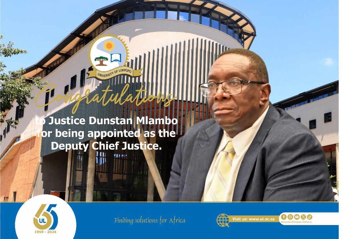 𝐅𝐫𝐨𝐦 𝐓𝐮𝐫𝐟𝐥𝐨𝐨𝐩 𝐭𝐨 𝐭𝐡𝐞 𝐂𝐨𝐧𝐬𝐭𝐢𝐭𝐮𝐭𝐢𝐨𝐧𝐚𝐥 𝐂𝐨𝐮𝐫𝐭 – 𝐧𝐞𝐰𝐥𝐲 𝐚𝐩𝐩𝐨𝐢𝐧𝐭𝐞𝐝 𝐃𝐞𝐩𝐮𝐭𝐲 𝐂𝐡𝐢𝐞𝐟 𝐉𝐮𝐬𝐭𝐢𝐜𝐞 𝐃𝐮𝐬𝐭𝐚𝐧 𝐌𝐥𝐚𝐦𝐛𝐨 𝐢𝐬 𝐔𝐋 𝐥𝐚𝐰 𝐚𝐥𝐮𝐦𝐧𝐮𝐬

The University of Limpopo (UL) has proudly congratulated its esteemed