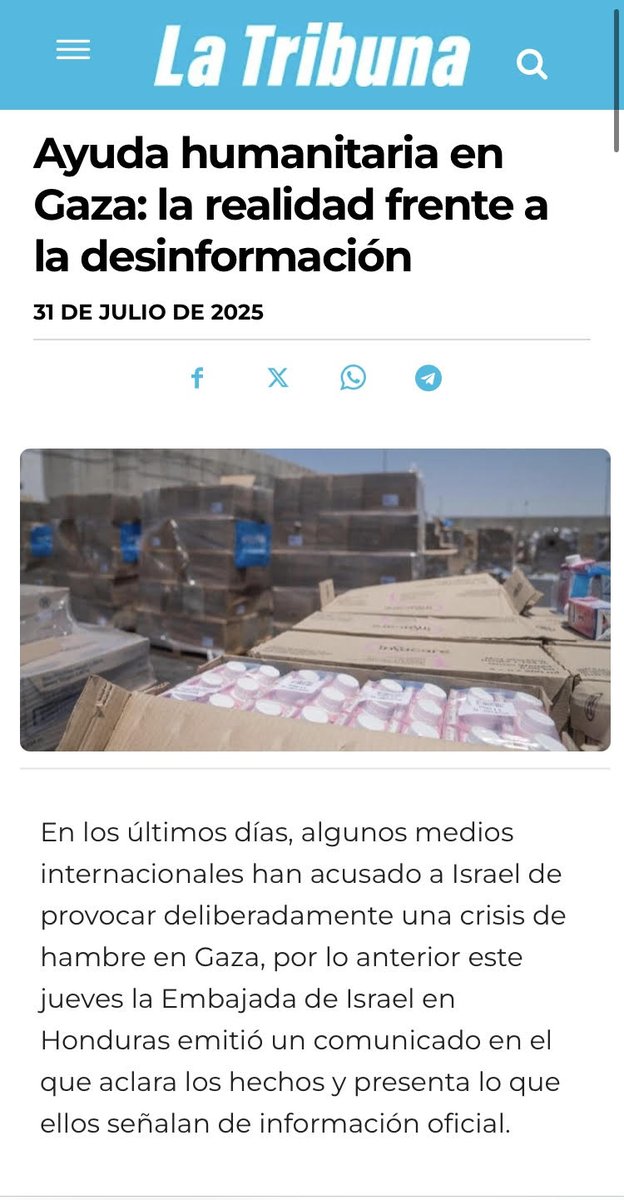 📢 Comunicado oficial de la Embajada de Israel en Honduras:
Ante reportes internacionales inexactos, compartimos la realidad de la ayuda humanitaria en Gaza y los esfuerzos diarios para llevar alimentos y asistencia sin condiciones.
🔗 Lee el comunicado completo: