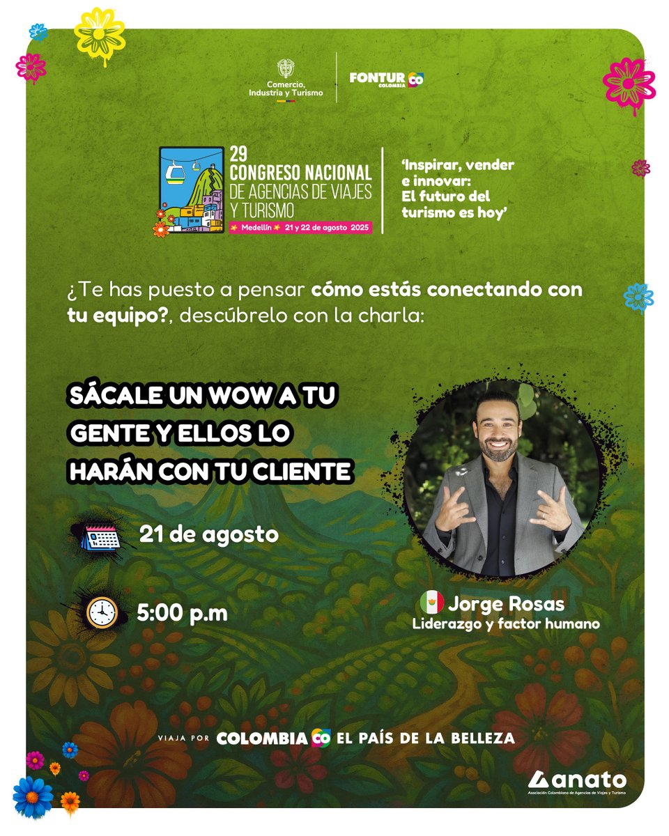 ➡️Conecta con tu equipo de trabajo y refléjalo de cara a tus clientes. De esta manera vas a generar experiencias inolvidables y auténticas.✍

Aprende cómo hacerlo en el primer día del #CongresoANATO2025.

📅21 de agosto

⏰5:30 p.m.

🗒️Inscríbete en: congresonacional.anato.org
