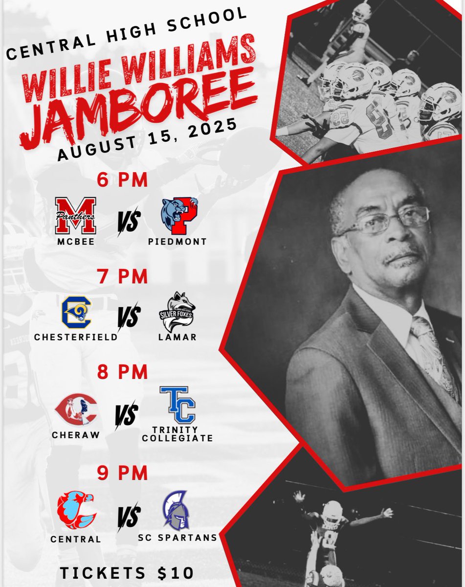 Two weeks from today, the Titans will face off against Cheraw in the Willie Williams Jamboree at Central High School in Pageland. 

Please contact the school to purchase tickets as we will keep the proceeds from the first 100 tickets sold!