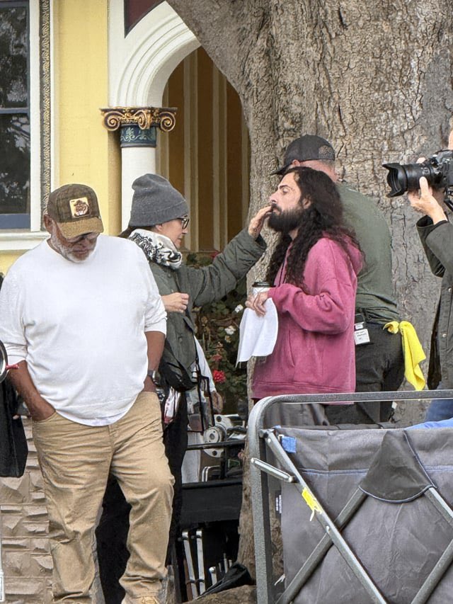 yura borisov and jason schwartzman at the set of luca guadagnino’s ‘artificial’.