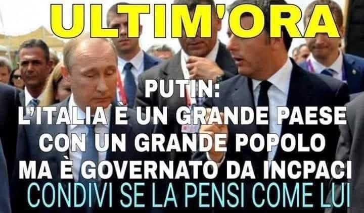 E gli do ragione !!!
Solo che Putin non sa che ci sono troppi menefreghisti ignoranti mafiosi e lecca culi in Italia