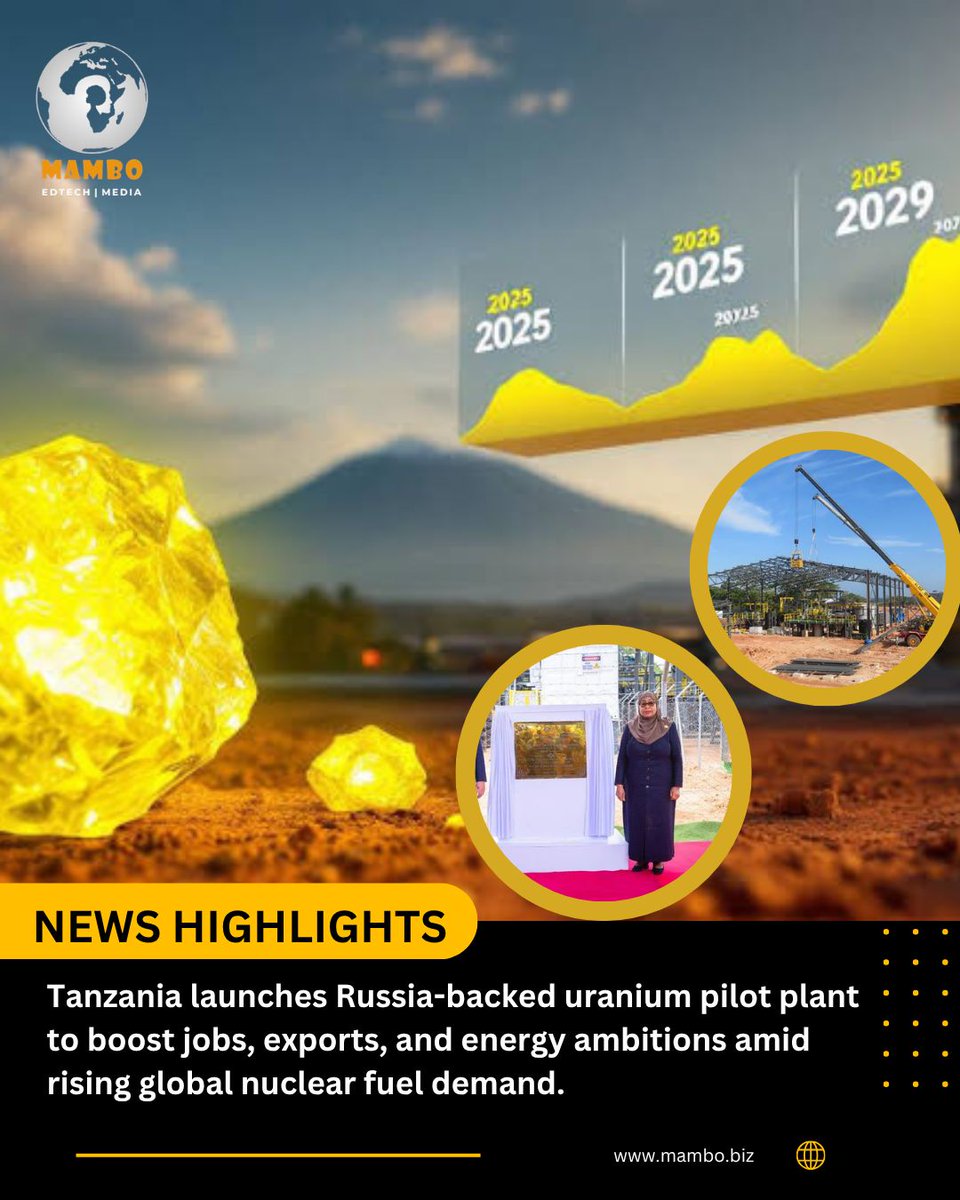 MamboJournal's tweet image. TANZANIA YAZINDUA KIWANJA CHA MAJARIBIO CHA URANIUM KINACHOCHEZWA NA URUSI KANDA YA KUSINI 🇹🇿 🇷🇺

#Tanzania yazindua kiwanda cha kuchakata urani. Ni tani milioni 139 za madini ya uranium katika hifadhi yanaiweka katika wazalishaji 10 bora duniani kote. 

Uundaji wa #ajira,…
