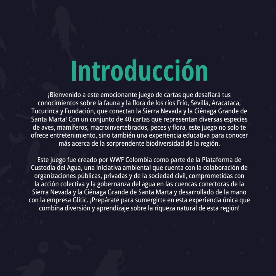 Foro Nacional Ambiental (@fnambiental) on Twitter photo ¿Qué tanto sabe sobre la biodiversidad en los ríos que conectan la #SierraNevada y la #CiénagaGrande de Santa Marta⁉️
<a href="/WWFColombia/">WWF Colombia</a> creó un juego de cartas para aprender jugando #MagdalenaSalvaje
🌿🃏40 cartas de flora, fauna y más...
Descúbralo aquí ⤵️
wwf.org.co/?393950/Magdal… ¿Qué tanto sabe sobre la biodiversidad en los ríos que conectan la #SierraNevada y la #CiénagaGrande de Santa Marta⁉️
<a href="/WWFColombia/">WWF Colombia</a> creó un juego de cartas para aprender jugando #MagdalenaSalvaje
🌿🃏40 cartas de flora, fauna y más...
Descúbralo aquí ⤵️
wwf.org.co/?393950/Magdal…