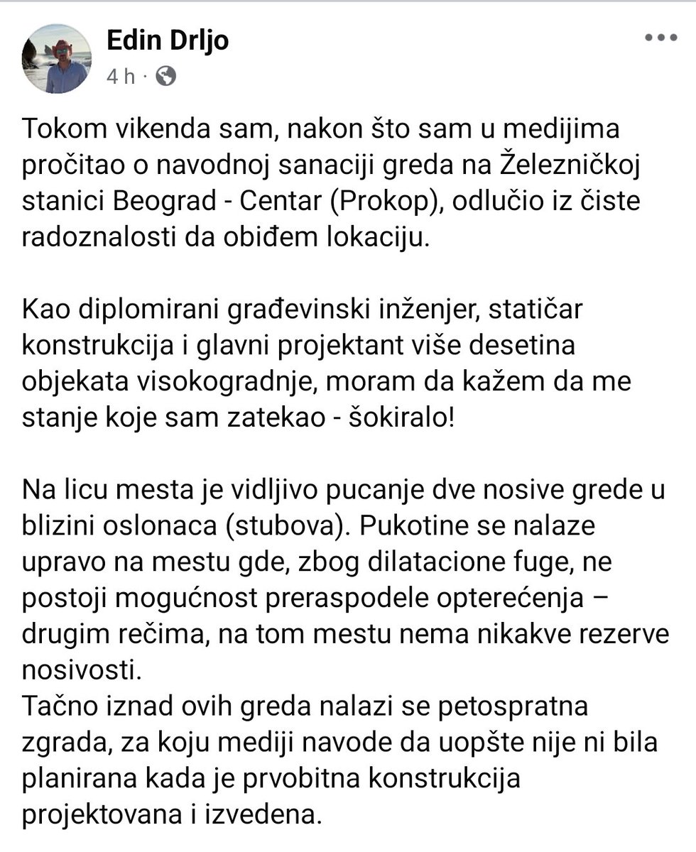 SanelaJS's tweet photo. ❗❗❗
Molim vas pročitajte do kraja apel i upozorenje još jednog mog Novovarošanina,  diplomiranog građevinskog inženjera Edina Drlja o sanaciji greda na Železnučkoj stanici Beograd - Centar (Prokop).
@djajiczoran https://t.co/lZg50sEAks