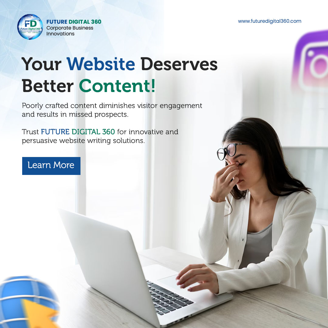 Is your website content falling flat? Poor writing diminishes engagement and causes missed opportunities. Trust Future Digital 360 to deliver innovative, persuasive content that converts! 

Contact Us
📞 +1 855 55 FD360
📧 info@futuredigital360.com
