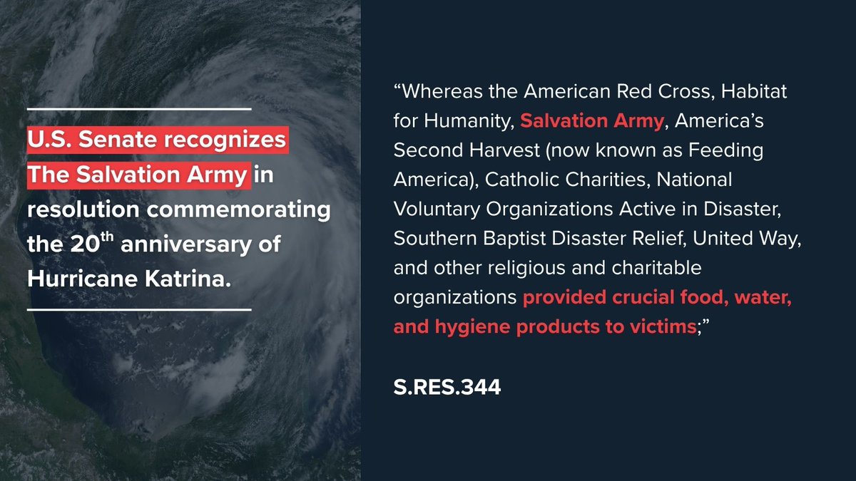 20 years ago, Hurricane Katrina changed lives forever. We remember those lost, honor the strength of survivors, and continue serving communities still feeling its impact. We're humbled to be recognized in the Senate’s 20th anniversary resolution. 

➡️ Full Resolution: