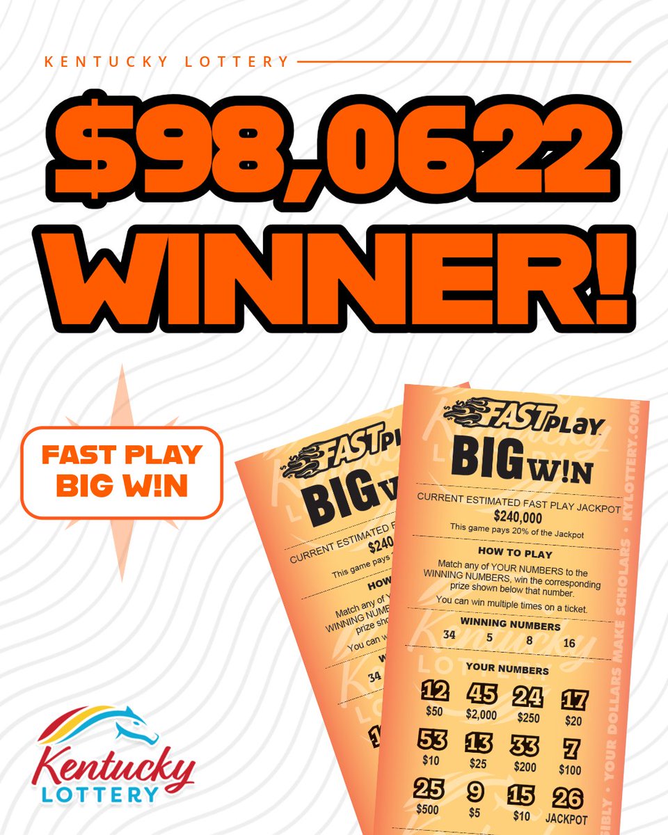 FAST PLAY 🔥 Someone's weekend is off to a great start! A player just scored OVER $98,000 playing #FastPlay! The prize was won on a $2 Big W!N ticket! 🤯 Have you tried Fast Play? Head to your local KY Lottery retailer and play today! bit.ly/kyfastplay