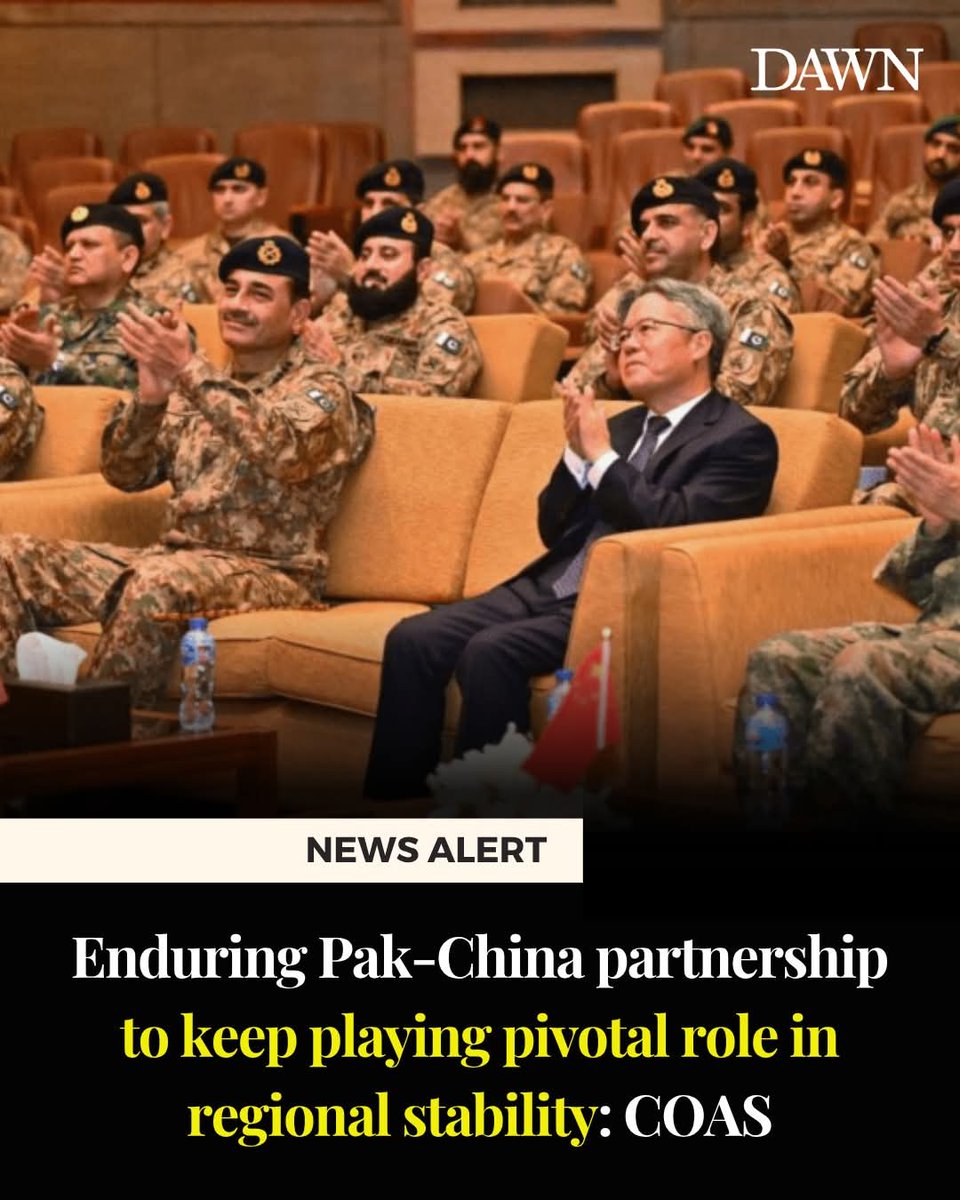 muradullah991's tweet photo. Chief of Army Staff (COAS) Field Marshal Asim Munir on Friday stressed that the “enduring partnership” between Pakistan and China will continue to play a pivotal role in regional stability.
Read more: https://t.co/ejVXTTkK1d

#DawnToday https://t.co/x0QgGCNxmD