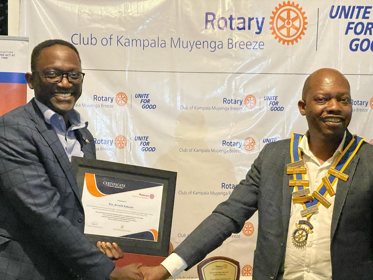 Arnold Kabbale (@arnoldkabbale) on Twitter photo Today, I received recognition from <a href="/RctMuyengabree/">Rotaract Club of Kampala Muyenga Breeze</a> for support to the club’s aspirations in FY2024/25. Totally unexpected. I am very humbled! <a href="/MuyengaBreeze/">Rotary club of Kampala Muyenga Breeze</a> <a href="/Rotary/">Rotary International</a> <a href="/rotaryd9214/">RotaryDistrict9214</a> Today, I received recognition from <a href="/RctMuyengabree/">Rotaract Club of Kampala Muyenga Breeze</a> for support to the club’s aspirations in FY2024/25. Totally unexpected. I am very humbled! <a href="/MuyengaBreeze/">Rotary club of Kampala Muyenga Breeze</a> <a href="/Rotary/">Rotary International</a> <a href="/rotaryd9214/">RotaryDistrict9214</a>