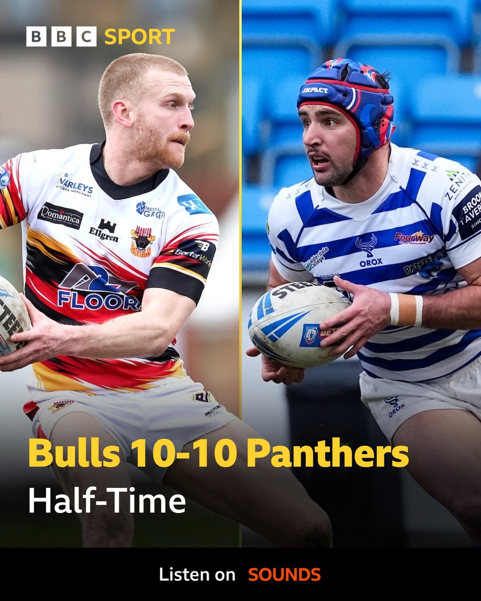 BBC Sport West Yorkshire (@bbcwys) on Twitter photo β± HALF-TIME!
π <a href="/OfficialBullsRL/">Bradford Bulls</a> 10-10 <a href="/HalifaxPanthers/">Halifax Panthers πΎ</a>
π Hear second half coverage with <a href="/GrahamC41/">Graham Colley</a>.
π» <a href="/BBCLeeds/">BBC Leeds</a>
π‘ 92.4FM | DAB | Online
π bbc.in/3bSj5jt
#BBCRL β± HALF-TIME!
π <a href="/OfficialBullsRL/">Bradford Bulls</a> 10-10 <a href="/HalifaxPanthers/">Halifax Panthers πΎ</a>
π Hear second half coverage with <a href="/GrahamC41/">Graham Colley</a>.
π» <a href="/BBCLeeds/">BBC Leeds</a>
π‘ 92.4FM | DAB | Online
π bbc.in/3bSj5jt
#BBCRL