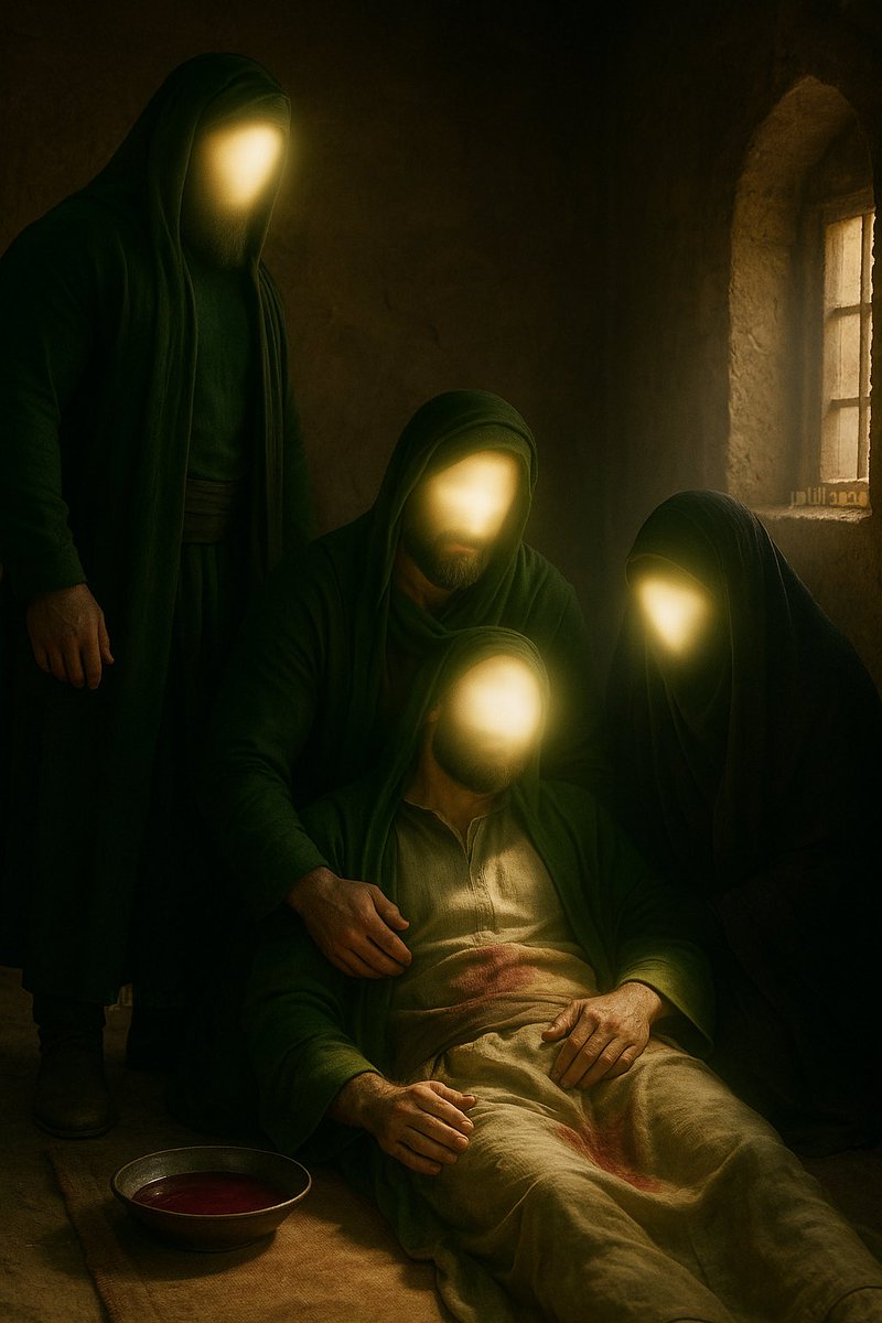 كان #الإمام_الحسن (ع) مستلقيًا على فراش المرض، وقد اشتدّ به الأذى، وتحوّل السمّ الذي دُسّ إليه إلى نار تلتهب في جوفه. كان يتقيأ الدم كلما شرب ماءً، وأمعاؤه تتفتت قطرةً قطرة. وجهه الطاهر قد اصفرّ، وشفته الذابلة تنطق أحيانًا بآيات من القرآن، وأحيانًا باسم الحسين عليه السلام