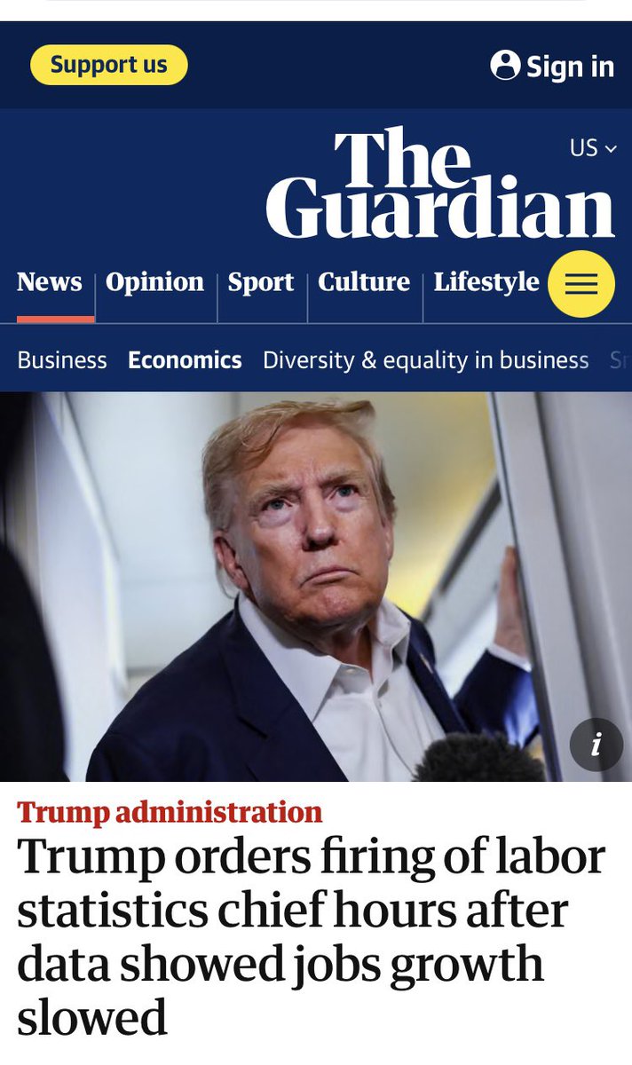 Thai Zombie (@tomstraw01) on Twitter photo How can you believe anything coming from the Trump administration? theguardian.com/us-news/2025/a… Trump orders firing of labor statistics chief hours after data showed jobs growth slowed | Trump administration | The Guardian How can you believe anything coming from the Trump administration? theguardian.com/us-news/2025/a… Trump orders firing of labor statistics chief hours after data showed jobs growth slowed | Trump administration | The Guardian
