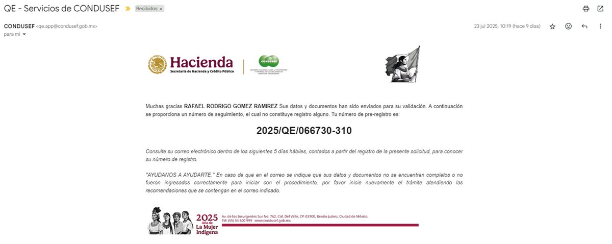 RafaGo2010's tweet photo. @CondusefMX presenté el pre registro de mi queja el 23  de julio y hasta hoy no tengo respuesta. ¿pueden ayudarme? por favor. https://t.co/X75Wwfq6kP
