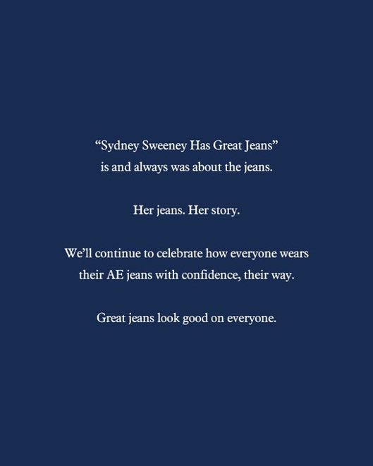 🚨 BREAKING: American Eagle gives an official statement on the Sydney Sweeney advertisement

“Her jeans. Her story.”