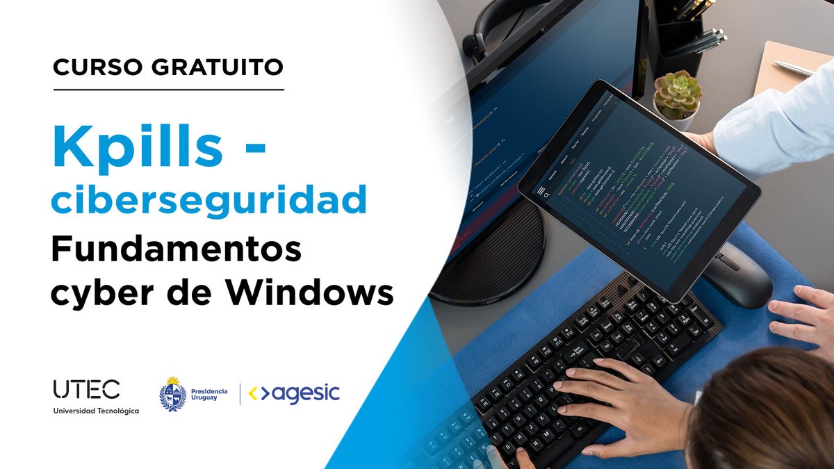 Adquirí habilidades técnicas en el curso gratuito "Fundamentos cyber de Windows" 👩‍💻 

🤝 Organizan: <a href="/UTECuy/">Universidad Tecnológica</a> y Agesic en el marco de la iniciativa “Kpills – #Ciberseguridad”

✍️ Inscripciones hasta el 3 de noviembre: utec.edu.uy/es/evento/form…