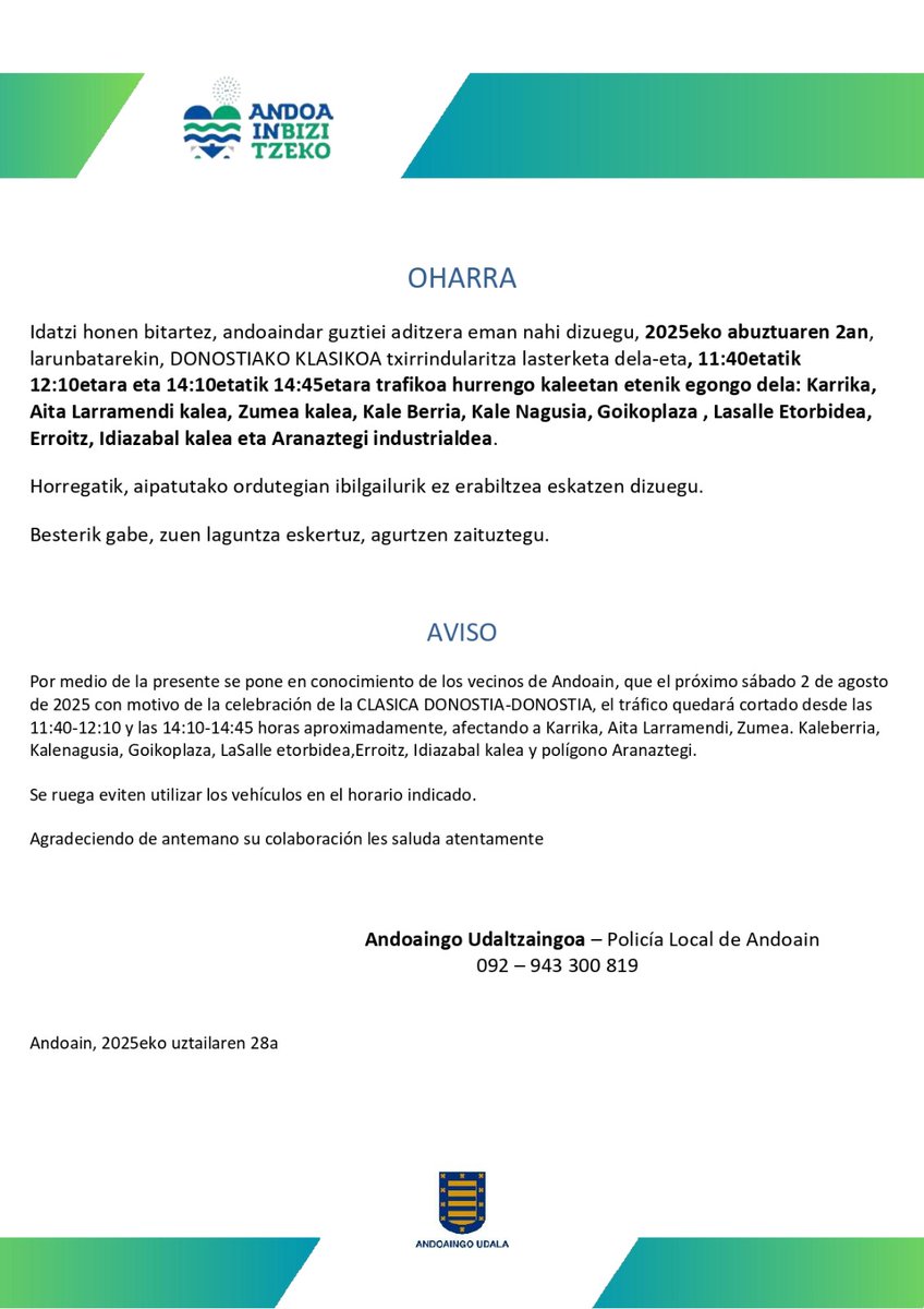 Adi! 
Donostiako Klasikoa herritik