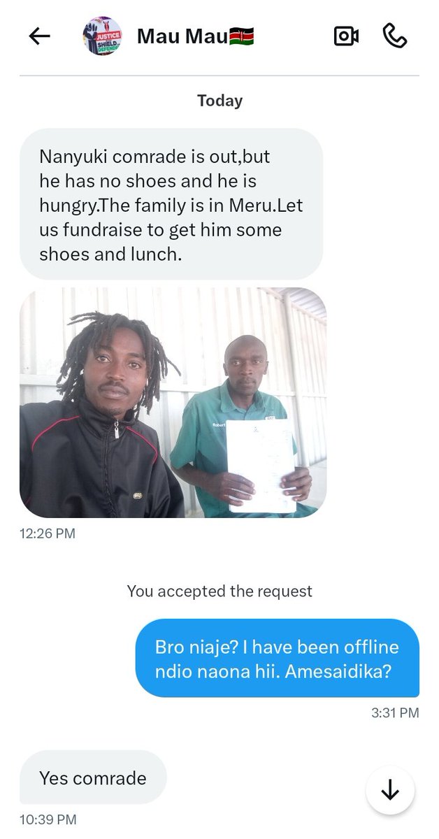 Comrade Mark Mutuma is free. Thanks for your solidarities. Thanks to <a href="/KinyuaShakur/">Mau Mau🇰🇪</a> for always being there for these comrades. Be blessed brother 🙏. The struggle continues ✊.

#RutoMustGoNow #FreeOurComrades