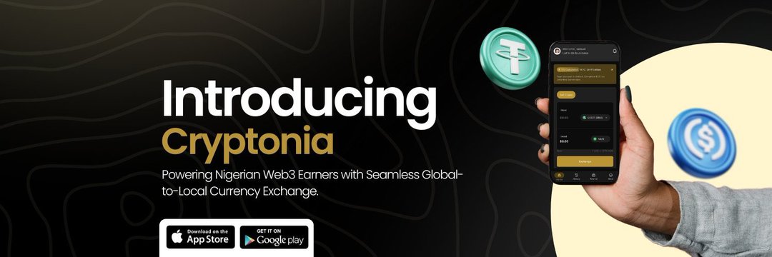 Ayomidecrypt_'s tweet photo. Oya, check out Cryptonia! π Dis app dey help you sharpaly convert your stablecoins like USDT to Naira, no stress. E fast, secure, and e no cost arm and leg. Perfect for Naija freelancers and crypto guys. Download am now for Google Play or App Store! #Cryptonia #NairaVibes https://t.co/P3q0NhaUpz