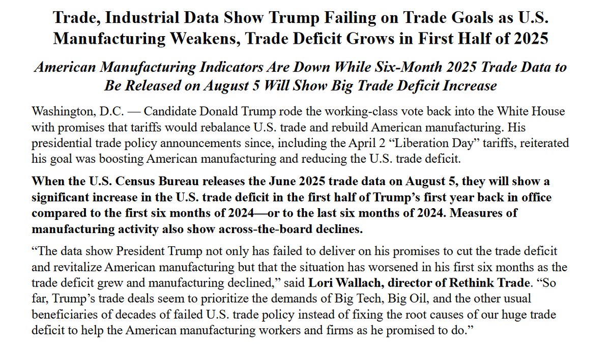 American Economic Liberties Project (@econliberties) on Twitter photo "Trump’s trade deals seem to prioritize the demands of Big Tech, Big Oil, and the other usual beneficiaries of decades of failed U.S. trade policy instead of fixing the root causes of our huge trade deficit..."
More from <a href="/WallachLori/">Lori Wallach</a> in <a href="/RethinkTrade/">Rethink Trade</a>'s latest memo👇 "Trump’s trade deals seem to prioritize the demands of Big Tech, Big Oil, and the other usual beneficiaries of decades of failed U.S. trade policy instead of fixing the root causes of our huge trade deficit..."
More from <a href="/WallachLori/">Lori Wallach</a> in <a href="/RethinkTrade/">Rethink Trade</a>'s latest memo👇