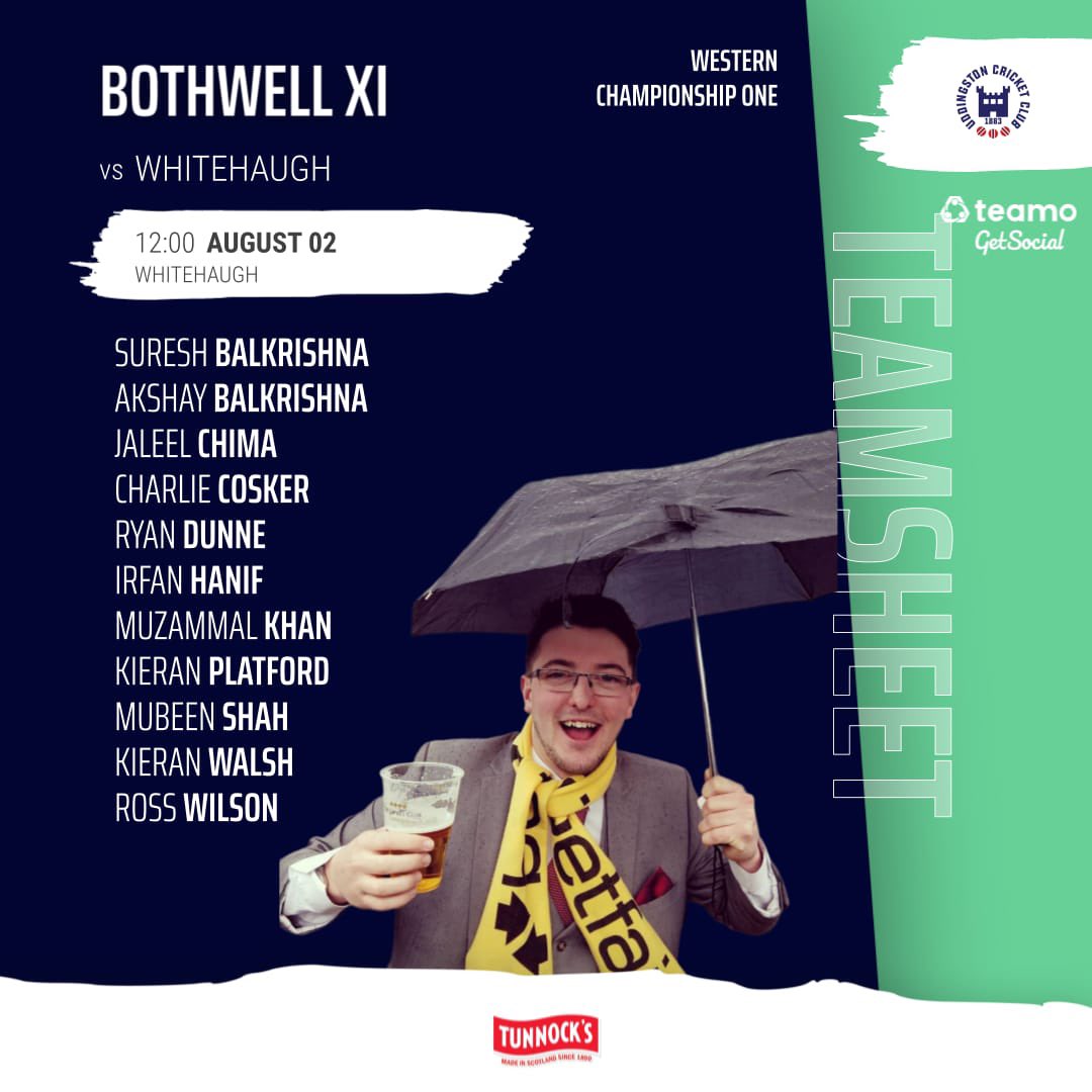 Saturday Fixtures. 
2nd August | 12 PM Start

Uddingston 1s 🆚 Kelburne (Home)
Bothwell 🆚 Whitehaugh (Away)

#UddyCC #WeekendCricket #WDCU
#uddingstoncricket #uddingston #uddingstoncc #teamuddy #glasgowcricket #westernchampionship #uddingstoncricketclub #bothwell #cricket