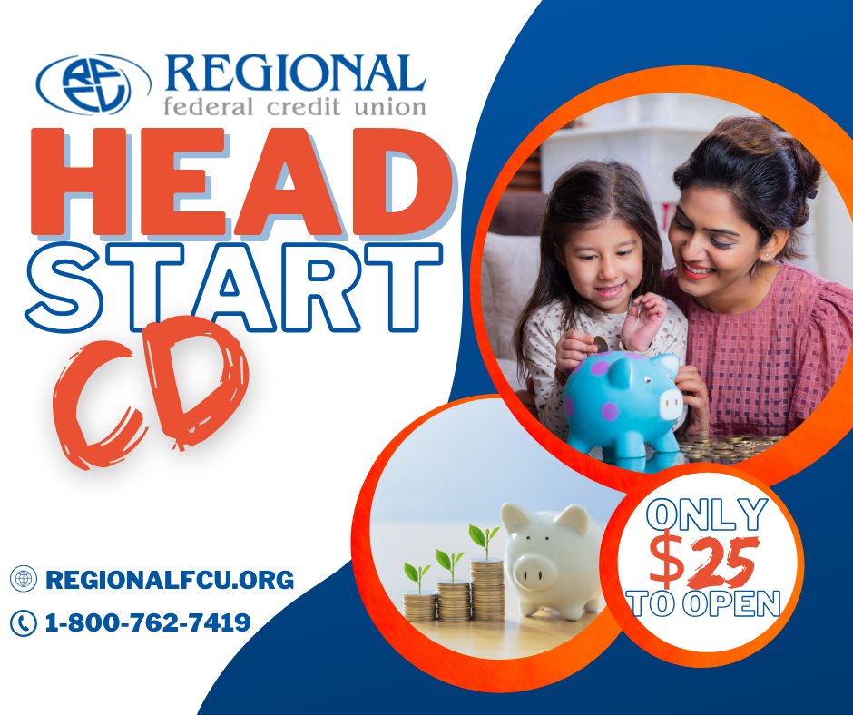 REGIONALFCU's tweet image. REGIONAL is here to help young people learn the concept of long-term savings with a Head Start CD. Only $25 to open, &amp;amp; you can deposit more throughout the term. Open one for your child today!

LEARN MORE: bit.ly/4eLUPND

#HeadStartCD #YouthServices #REGIONALDifference
