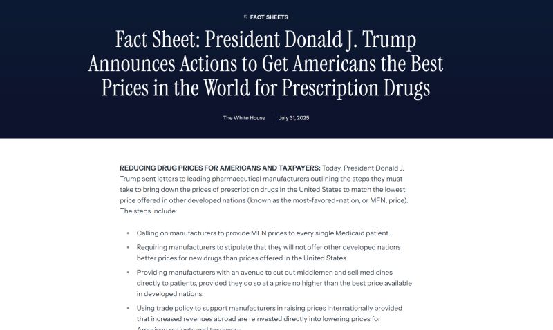 Yesterday, the White House released a fact sheet outlining steps to bring American drug prices in line with the lowest global rates, including “calling on manufacturers to provide MFN prices to every single Medicaid patient” and “requiring manufacturers to stipulate that they