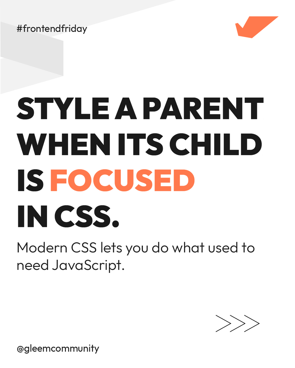 GleemCommunity's tweet photo. You don’t need JavaScript to check if an input is focused anymore. With the new :has() pseudo-class, CSS can now react to child states directly.

➡️ Save this tip ➡️ Try it in your next form #FrontendFriday #CSSTips #GleemCommunity #WebDev #Frontend https://t.co/vIZkqloXoI